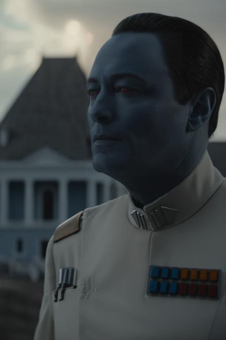 cinematic film still thrawn tumbling, scowl at oceanfront mansion <lora:Grand_Admiral_Thrawn_XL:0.75> . shallow depth of field, vignette, highly detailed, high budget Hollywood movie by ava duvernay, bokeh, cinemascope, moody, epic, gorgeous, film grain, grainy