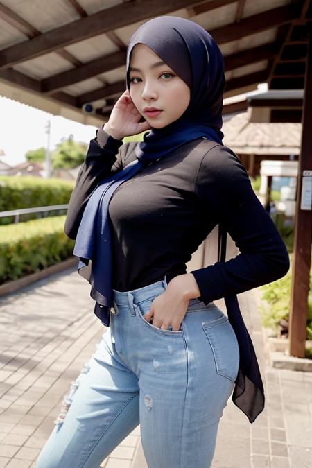 beautiful girl babe in hijab, RAW photo, (photorealistic:1.37, realistic), highly detailed CG unified 8K wallpapers, 8k uhd, dslr, soft lighting, high quality, film grain, Fujifilm XT3, (full body:0.9) (professional lighting:1.6)  <lora:oklinfa:1>