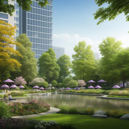 ((Best quality)),((masterpiece)),((realistic)),landscape design,park,tree,flower,