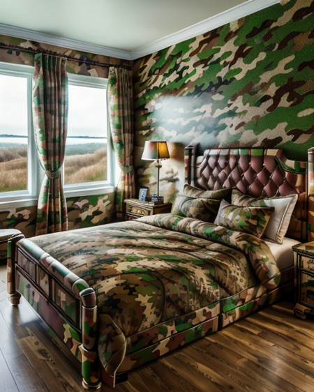 Raw digital photo, highly detailed, Welsh (ral-camo:1.1) , it is wearing a Shock Art fashion style ral-camo, Bed and breakfast in background, Hurricane, Hopeful, Beautifully Lit, Tintage, Iphone X, atmospheric perspective, three colors, <lora:ral-camo-sd15:1.2>, ambient atmosphere, background inspired, intricate artistic color, professional creative, very inspirational, enchanted