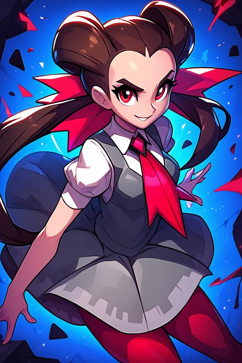 score_9, score_8_up, score_8, medium breasts, (curvy), cute, eyelashes,       BREAK, , ,,,   zzRoxanne, red eyes, long hair, brown hair, twintails, hair pulled back, pantyhose, ascot, grey dress, short sleeves, ribbon, shirt, hair ribbon, <lora:Roxanne_Pokemon_PDXL:1.0>, ,,, , BREAK, embedding:zPDXL, Expressiveh, ,,, <lora:EnergyCAT:1.0>, solo, smile, looking at viewer, aura, blue sky, ,,, <lora:SDXLFaeTastic2400:0.5>, <lora:Expressive_H-000001:0.4>,