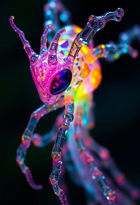Prismatic creature body made of glowing colorful crystal,Alien Flora, water hydroforming, terraforming. Alien Flora, Miki Asai Macro photography, close-up, Miki Asai’s visual style is ethereal and dreamlike, capturing the beauty of nature in a delicate and poetic way, hyper detailed, trending on artstation, fantastic Realism and Sharp Focus, studio photo, intricate details, highly detailed, by greg rutkowski detailed face, detailed skin, reflection