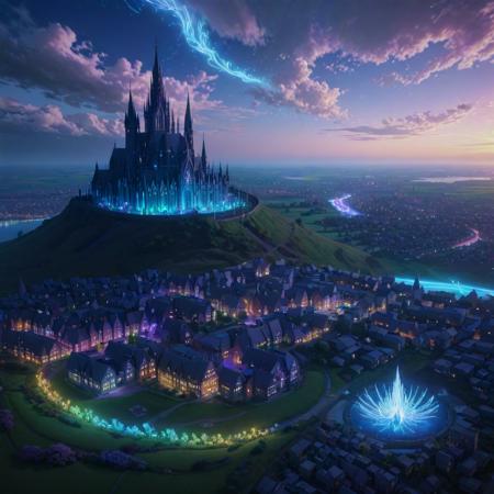 anime key visual, (dark pastel theme:0.7) , high angle shot of a Interesting Modular ("Whispers of the wind carry tales of distant lands, stirring the wanderlust within our souls.":1.3) , background is Affectionate Cathedral, Rainbow fauna with Tulip, at Blue hour, Wide view, Magic Realism, Cozy, insane details, Kingcore, volumetric lighting, 80mm, Monochromatic Cream filter, dreamy, Blue splash, extremely hyper aesthetic, arthouse