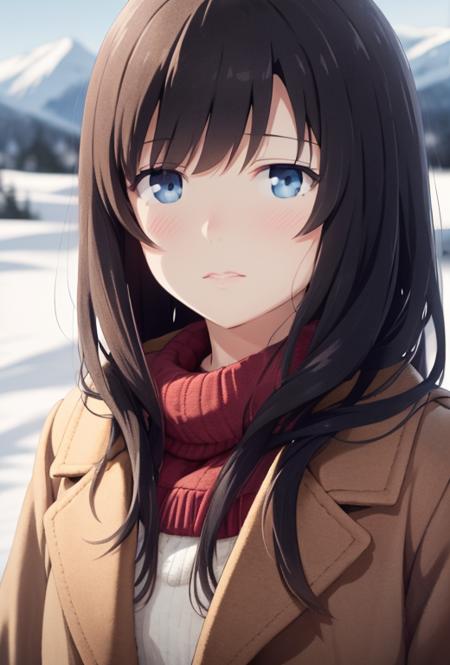 anime key visual of a young woman , finely detailed perfect face delicate features directed gaze, winter, mountain, winter clothes, snow, outdoors,  trending on pixiv fanbox,<lora:Asou_(asabu202):1>