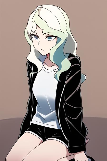 diana cavendish, masterpiece, best quality, white shirt, black jacket, black shorts