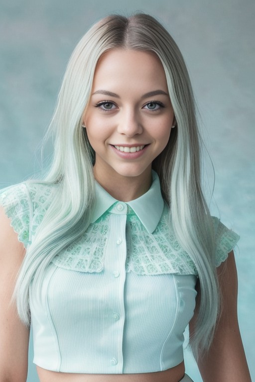 lilylarimar, official identification photo of a young woman in a (elegant detailed light green tight secretary shirt :1.5)...