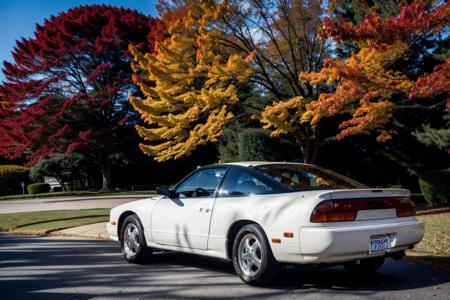 NSSN240SX , parked in front of a japanese pagoda, fall weather, ultra wide angle, masterpiece, award winning, sunset, beautifully detailed fall foliage, cinematic lighting, style-autumn:1.0, sharp focus, smooth, intricate details, 8k wallpaper, trending on artstation    <lora:NSSN240SX:0.8>