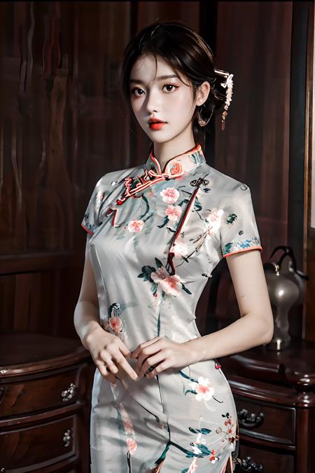 masterpiece,(best quality:1.3),ultra high res,raw photo,detailed skin,beautiful lighting,(realistic, photo-realistic:1.4),
1girl,<lora:qipaoV1:1>,qipao,