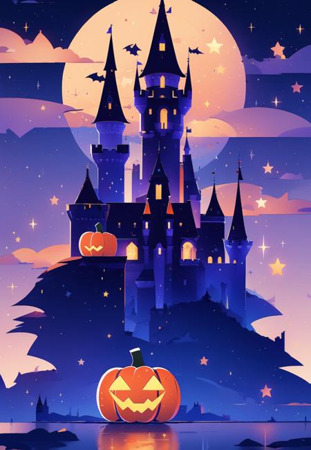 wsjbpch, no humans, moon, pumpkin, jack-o'-lantern, bat \(animal\), castle, night, full moon, sky, scenery, sparkle, cloud, star \(symbol\), tower, night sky<lora:MW_ä¸å£èæå¹³æç»v11:0.8>