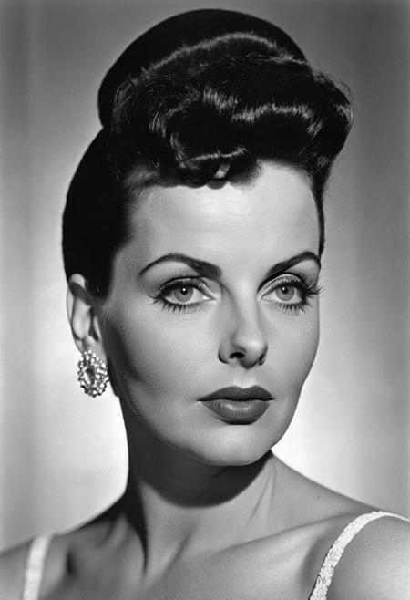 postcard portrait photo of a 1950s actress diva, ((50s hairdo, black hair)),(beautiful face,exquisite face,skin texture:1.2), upper body portrait, (ultra-wide angle:1.3), photographic studio, pale skin, (masterpiece,best quality,ultra high res:1.2),(photo-realistic:1.3), soft lighting,ilford hp5 film, grainy, faded, style of russ meyer