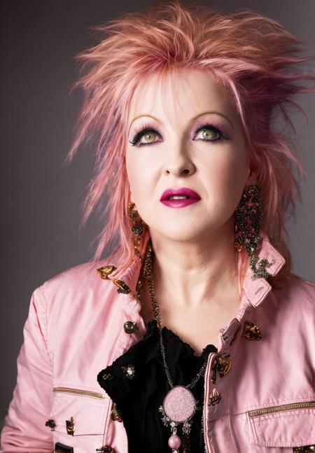 cyndi lauper 1980s, (sharp focus:1.2), photo, attractive young woman, (beautiful face:1.1), detailed eyes, luscious lips, (winged eyeliner:0.85), (tight body:1.2), (pink hair:1.2), wearing (jacket:1.2) at a (shop:1.2). (moody lighting:1.2), depth of field, bokeh, 4K, HDR. by (James C. Christensen:1.2|Jeremy Lipking:1.1).