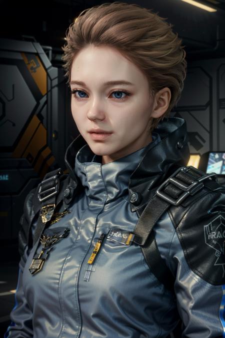 (masterpiece, best quality)
1girl, solo, short hair, blue eyes, blonde hair, brown hair, jacket, upper body, uniform, military, science fiction, realistic, FragileDeathStranding
<lora:epi_noiseoffset2:1>  <lora:add_detail:0.7>   <lora:FragileDeathStranding:0.8>