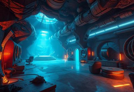 fantasy art,
fantasy art deco, cinematic color grading, scifi, underground living area in a far future,empty fantasy underwater topia outside of time, masterpiece