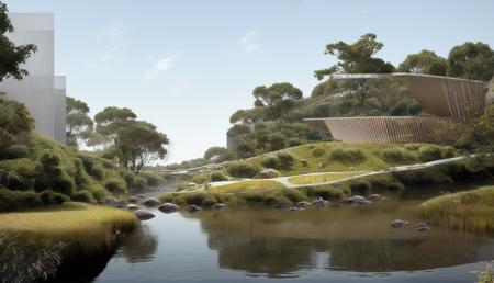 river,nearwater,reed,a landscape rendering,collage style,best quality,architectural photography,photo realistic, hyperealistic, super detailed,cinematic photography, ultra detailed,highly detailed, Architectural design,photorealistic, cinematic, rendering,archdaily,500px, archdaily,clean sky,beautiful landscape design,no humans, <lora:LACollageStyle_V15:1>