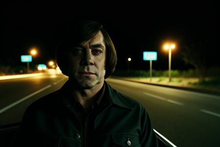 Chigurh, realistic face,f/1.4,portrait,photo,hyperdetailed, dark, night,eerie,
short_hair, shirt, male_focus, tree, ground_vehicle, motor_vehicle, realistic, car, road, driving
,<lora:Chigurh_v1:1>