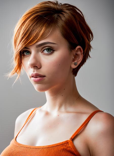 portrait of skswoman, :< , wearing maternity wear , with orange Asymmetrical haircut , background valley epic (photo, studio lighting, hard light, sony a7, 50 mm, matte skin, pores, colors, hyperdetailed, hyperrealistic), <lyco:Scarlett Johansson:1.1>