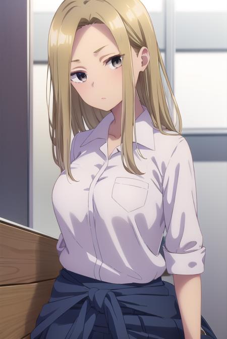 asamiyuuki, <lora:asami yuuki s1-lora-nochekaiser:1>,
asami yuuki, long hair, blonde hair, (brown eyes:1.5),
BREAK skirt, shirt, school uniform, white shirt, short sleeves, pleated skirt, shoes, socks, collared shirt, miniskirt, black footwear, sweater, blue skirt, pocket, breast pocket, clothes around waist, gyaru,
BREAK indoors, classroom,
BREAK looking at viewer, (cowboy shot:1.5),
BREAK <lyco:GoodHands-beta2:1>, (masterpiece:1.2), best quality, high resolution, unity 8k wallpaper, (illustration:0.8), (beautiful detailed eyes:1.6), extremely detailed face, perfect lighting, extremely detailed CG, (perfect hands, perfect anatomy),