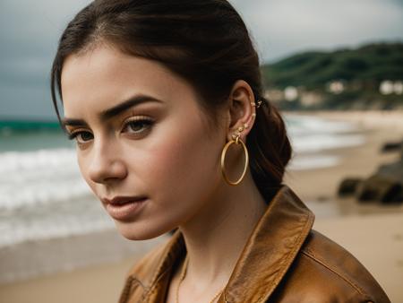 <lora:l1lyc0:1>, Realistic photo of a beautiful l1lyc0 woman, solo, brown hair, brown eyes, jewelry, sitting, earrings, outdoors, parted lips, day, bracelet, lips, beach, hoop earrings, realistic, soft lighting, professional Photography, Photorealistic, detailed, RAW, analog, sharp focus, 8k, HD, DSLR, high quality, Fujifilm XT3, film grain, award winning, masterpiece