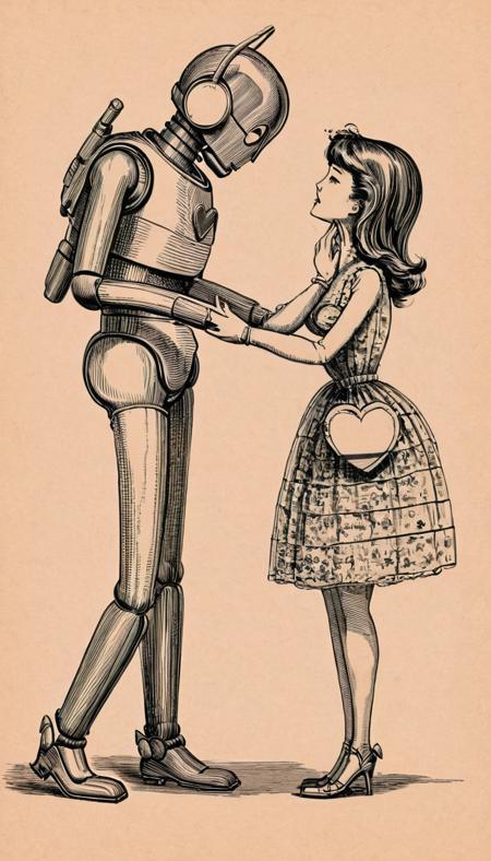 robot in love <lora:vntg-line-art-v2:1> vntg, line-art