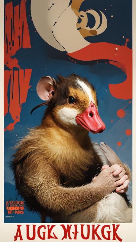 (poster),inem,movie poster,cinematic_angle,<lora:poster V1A:1>,rat headed duck neck,mouse duck,