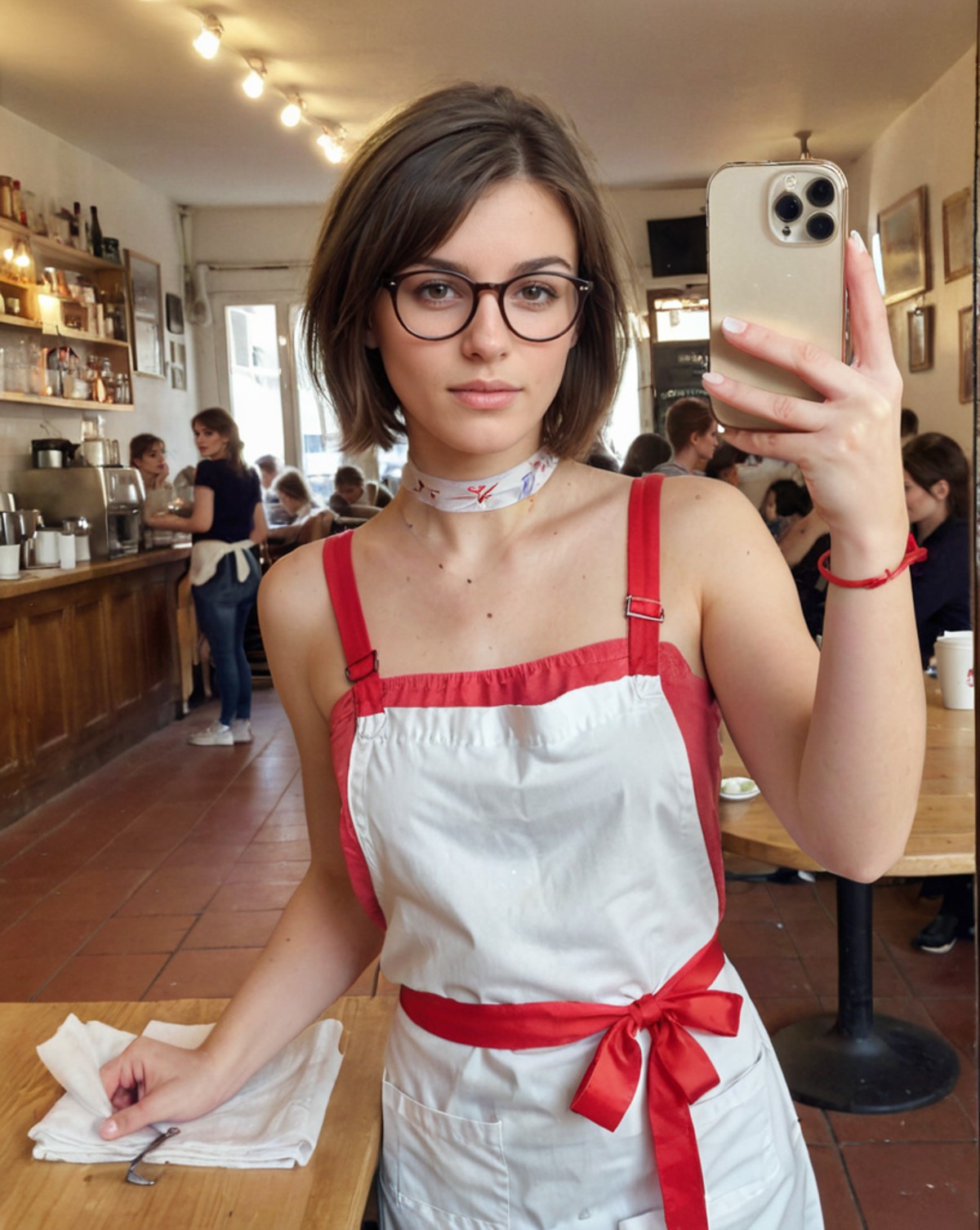 <lora:iphone_mirror_selfie_v01b:1>
((very grainy low resolution amateur:1.2))
 iphone mirror selfie
brunette short hair fl...