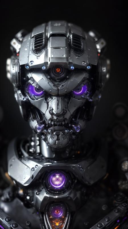 masterpiece, insane details, intricate details, ultra quality, unity 8k wallpaper, raw photo, a digital painting of a mecha,  purple and dark theme, biomechanical, complex robot, Extremely sharp lines, mechanical, cyberpunk, scifi aesthetic, science fiction, hyper realistic, hyperdetailed, (photorealistic:1.4), best quality, 8k, front view, frontal shot, centered, mshn, mshn robot <lora:ST_insanobot:0.9> <lora:mshn:0.6>