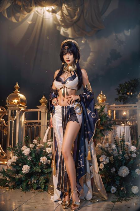 best quality,(photorealistic:1.4),(storm:1.3),Paint a picture of a palace bathed in moonlight,emanating an aura of mystery and divinity.,its gray and white marble exterior resembling a sky adorned with stars,(gold jewelry:1.3),the surging dark golden streamer,(large breasts:1.5),(kandisi:1.2),sitting,(full body:1.3),masterpiece,(standing:1.2),shine the metallic light of this golden palace,(ultra detailed:1.3),(solo:1.2),(hand on hip:1.2),1girl,(long hair:1.1),(large breasts:1.3),(sky:1.2),(blunt bangs:1.2),see-through,outdoors,unity 8k wallpape,<lora:kandisi_20230731015343:0.7>,<lora:ChenHaoyu:0.2>,<lora:ChineseDollLikenessV3.0:0.1>,