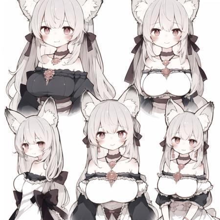 <lora:sakutake-2:1>,  sakutake \(ue3sayu\), 

+ +, 1girl, animal ear fluff, animal ears, animal hands, animal nose, bangs, blush, body fur, breasts, character name, claws, cleavage, collarbone, fang, female focus, fox ears, fox girl, furrification, furry, furry female, hair rings, happy, japanese text, jewelry, light blush, long hair, long sleeves, looking at viewer, medium breasts, monochrome, multiple views, necklace, off shoulder, open mouth, sidelocks, simple background, sketch, smile, snout, upper body, v-shaped eyebrows, white background, wide sleeves