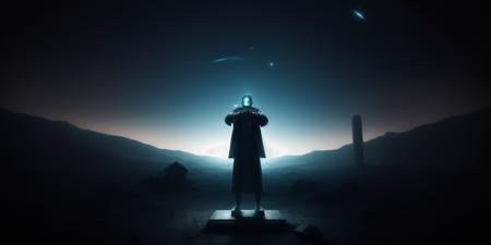 <lora:15MovingMeditations:1>meditation scene: a man standing in the middle of a dark space