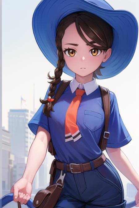 pokemonjuliana, <lora:pokemonjuliana-lora-nochekaiser:1>,
pokemonjuliana, braid, (brown eyes:1.5), brown hair, hair ornament, hairclip, side braid, single braid, swept bangs,
BREAK backpack, bag, black footwear, blue headwear, blue shirt, breast pocket, collared shirt, hat, kneehighs, naranja academy school uniform, necktie, orange necktie, orange shorts, pocket, school uniform, shirt, shoes, short sleeves, shorts, socks, striped, striped shorts, sun hat, white socks
BREAK looking at viewer, full body, (cowboy shot:1.5),
BREAK outdoors,,
BREAK <lyco:GoodHands-beta2:1>, (masterpiece:1.2), best quality, high resolution, unity 8k wallpaper, (illustration:0.8), (beautiful detailed eyes:1.6), extremely detailed face, perfect lighting, extremely detailed CG, (perfect hands, perfect anatomy),