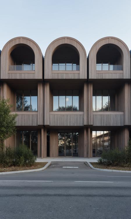 RAW photo, architecture photography,  <lora:FormFinder-XL_v2:0.7>, retro-futuristic little community center in  residential area France,  <lora:add-detail-xl:1.2>
form inspired by metabolic architecture,
designed by Ricardo Bofill ,
made of black painted wood and light grey oak complex wood frame timber structure
cinematic shot, at dawn with pastel sky,  diffused light,
commnuity center  between two little french suburban houses pavillonnaire
Nikon AF-S 70-200mm f/2.8G ED VR II, long exposure, super realistic, 8k, professional photography  <lora:epi_noiseoffset2:5>