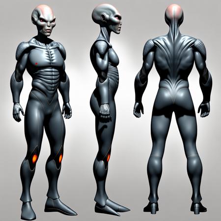 a cartoon drawing of a full body grey alien