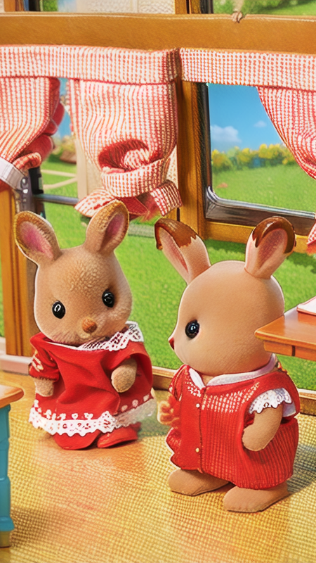 sylvanianfamilies, triplet, poppy, cute, wearing red robe, in a classroom, <lora:sylvanianfamilies-768x768-mix-ReVAnimated:1>