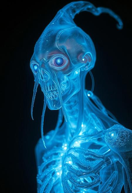 Masterpiece, a bioluminescence translucent clepto-parasitism/humanoid, 32k, 16k, 8k, cinematic art, realistic art, detail,