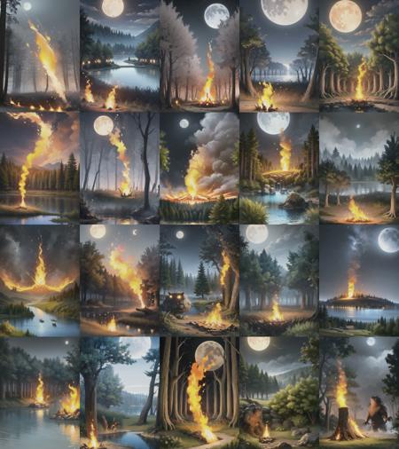 elementalmana,fire, <lora:elemental-10:1>,monster, lake,(forest),nigth,moon