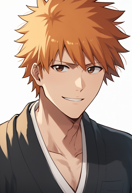 1boy, ichigokurosaki, orange hair, short hair, spiked hair, brown eyes