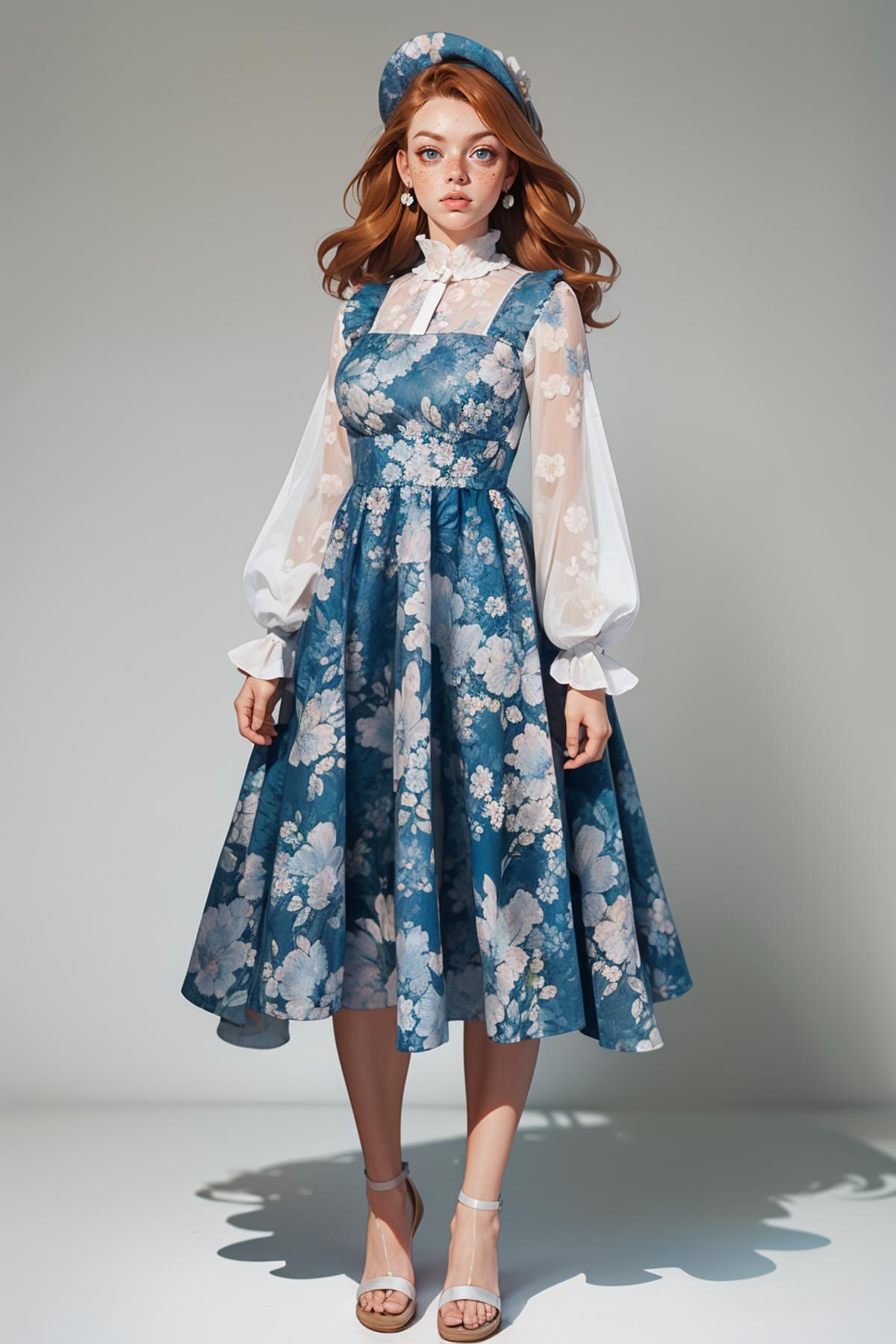 Blue Floral with Long Puffy Sleeves image by freckledvixon