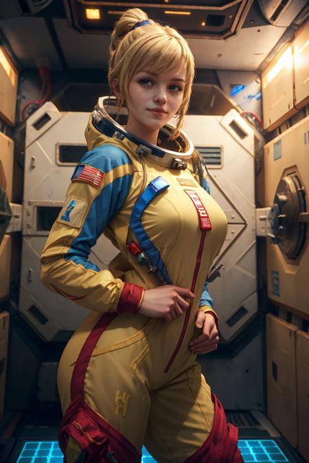 Mariya_Svanhild,  wearing a sexy Ukrainian spacesuit, in a space station, sci-fi setting, 
(masterpiece, best quality, high quality:1.2), highres, high detail, HDR, 8k, sharp focus, perfect hands,
<lora:Mariya_Svanhildv1:0.9>