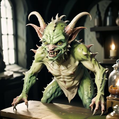 highly detailed documentary photo of quasit,

smiling, horns, teeth, sharp teeth, claws, green skin, realistic::1.3, best quality,  depth of field,   

medieval parlor,

masterpiece, best quality:1.1, 

ultra photoreal,
photorealistic:1.0, 
sharp focus:1.1, 
depth of field:1.1, 
(edge lighting:1.2),
(shadow play:1.2),

50mm, style of Nathan Wirth, Hasselblad X1D II, Porta 160,
