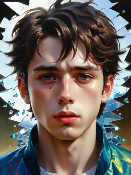 <lora:03realismPainting_Hap_XL:2.6>, realism American art painting oil painting,masterpiece,highly detailed, <lora:add-detail-xl:0.0001> ,<lora:hand 4:0.0001>, broken hearted anime boy, Broken Glass effect, no background, stunning, something that even doesn't exist, mythical being, energy, molecular, textures, iridescent and luminescent scales, breathtaking beauty, pure perfection, divine presence, unforgettable, impressive, breathtaking beauty, Volumetric light, auras, rays, vivid colors reflects