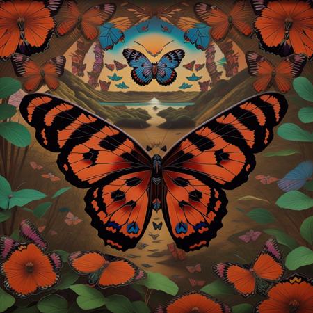 <lora:psychedelic-landscape:0.75> psychedelic landscape, (butterflies:1.5)