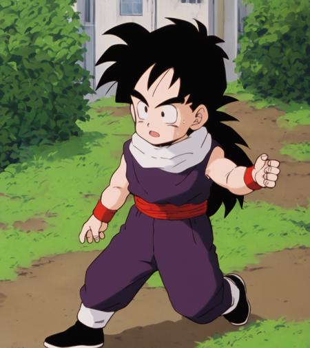 songohan7yo,black hair,black eyes,spiked hair,long hair saiyan armor,armor,wristband,gloves