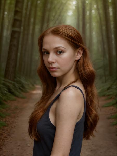 gritty raw street photography, 21 year old woman, (Chestnut hair, long one side up), Tank Top, Navy Uniform, looking at the viewer,  at streets of ((Magical enchanted forest with whimsical creatures)), (hyperrealism:1.2), (8K UHD:1.2),  Lumix GH5, hard light, <lora:detailed skin_:1>