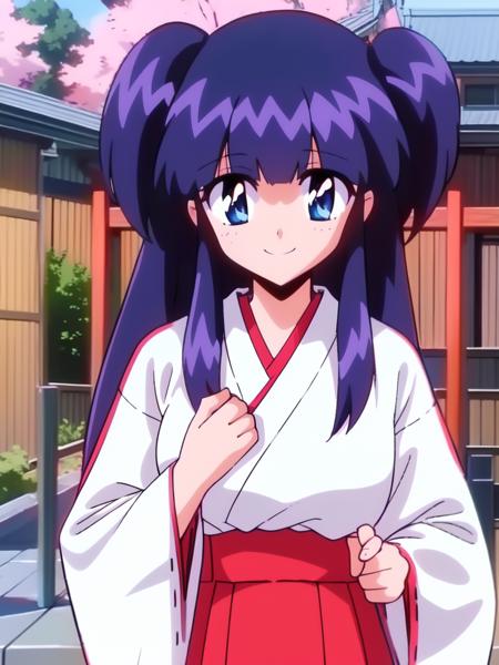 <lora:Shogonoidokozue:0.8> Shogonoidokozue, blue hair, small breasts, blue eyes, smile, happy,  cowboy Shot,
japanese white clothes, miko, red hakama, shrine, cherry blossom,
1990s \(style\), anime, anime_screencap, animated gif, mp4 ,video, animated, 
masterpiece, high quality, very_high_resolution, large_filesize, full color,