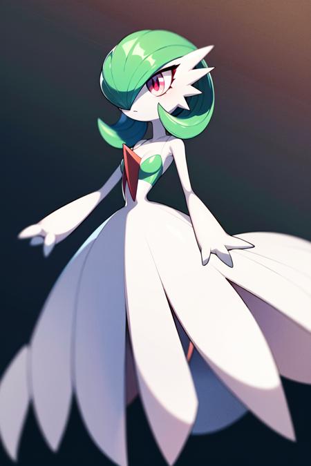 masterpiece, best_quality, 1girl, solo, gardevoir, pokemon \(creature\), green hair, red eyes, white dress, <lora:gardevoir_v1:0.8>