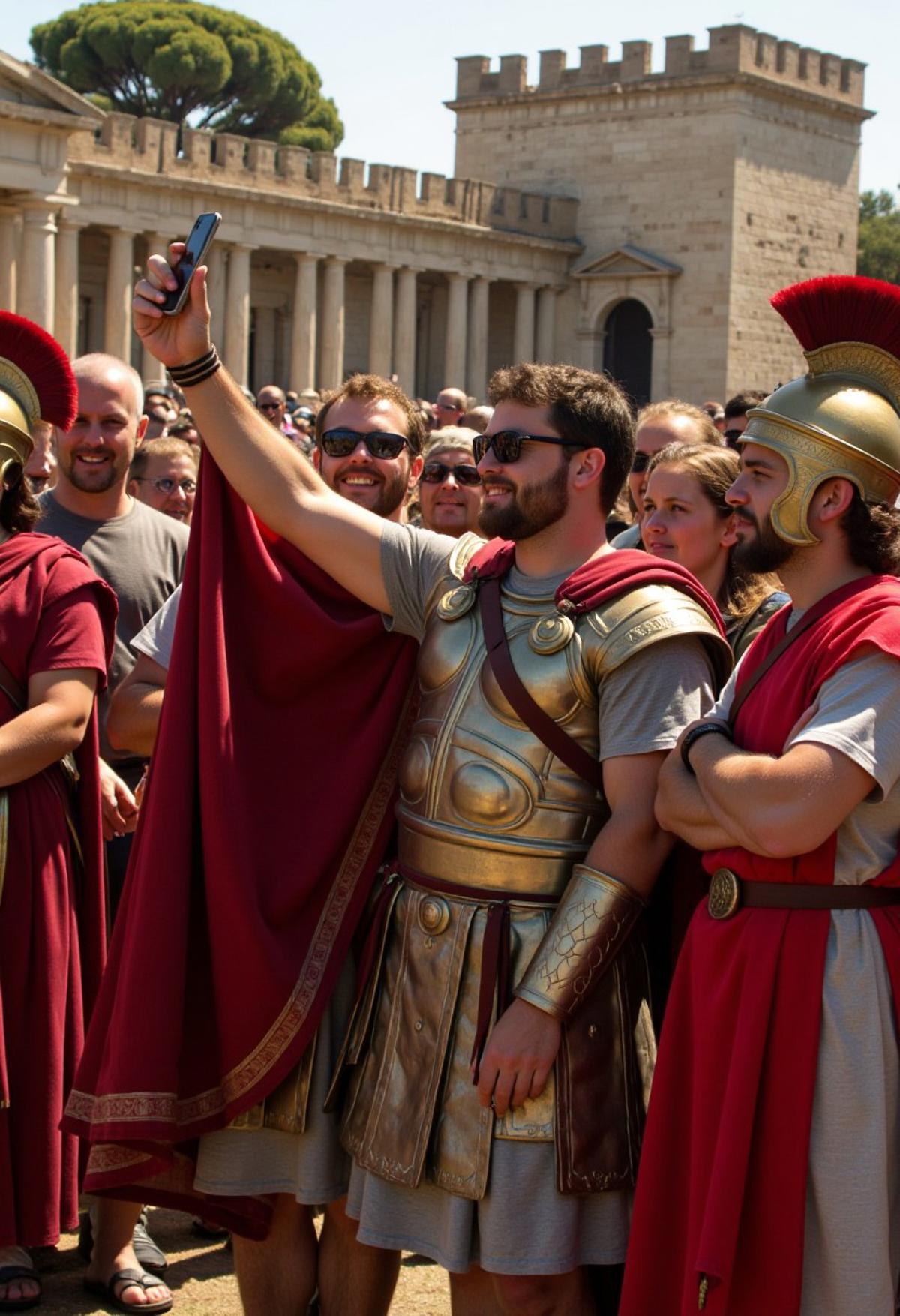 An ancient Roman taking a group selfie