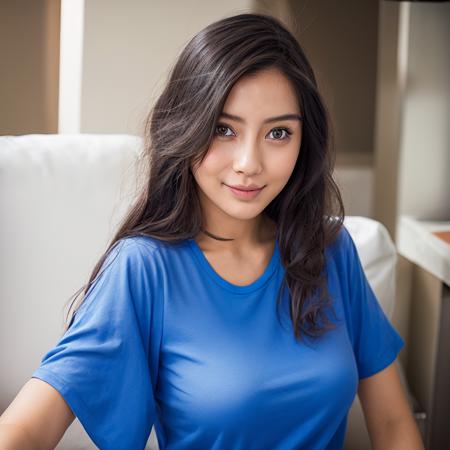 best quality, photorealistic, 
1girl, looking at viewer, upper body, blue t-shirt, <lora:000_AB_v5 chilloutmix:0.9>