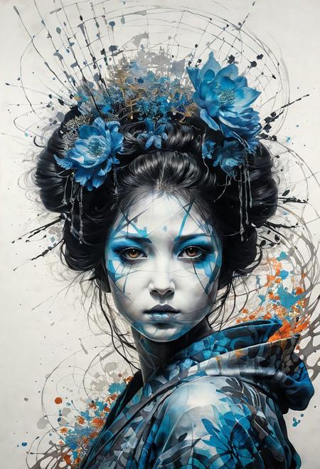 anime style, mysterious silhouette geisha woman, by Minjae Lee, Carne Griffiths, Emily Kell, Steve McCurry, Geoffroy Thoorens, Aaron Horkey, Jordan Grimmer, Greg Rutkowski, amazing depth, double exposure, surreal, geometric patterns, intricately detailed, bokeh,  perfect balanced, deep fine borders, artistic photorealism , smooth,  great masterwork by head of prompt engineering   <lora:add-detail-xl:2>  <lora:xl_shuimo:0.7> ink wash painting <lora:Cute_Drawing:0.55>  <lora:hyperkraximalism_v1-1:0.25>