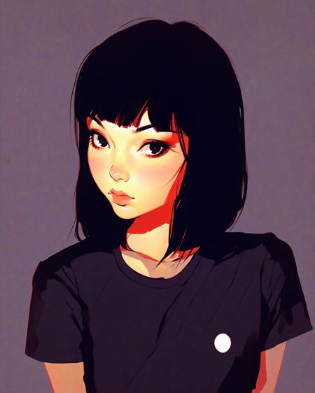 by ilya kuvshinov, 1girl, portrait, t-shirt, illustration, (anime), looking at viewer