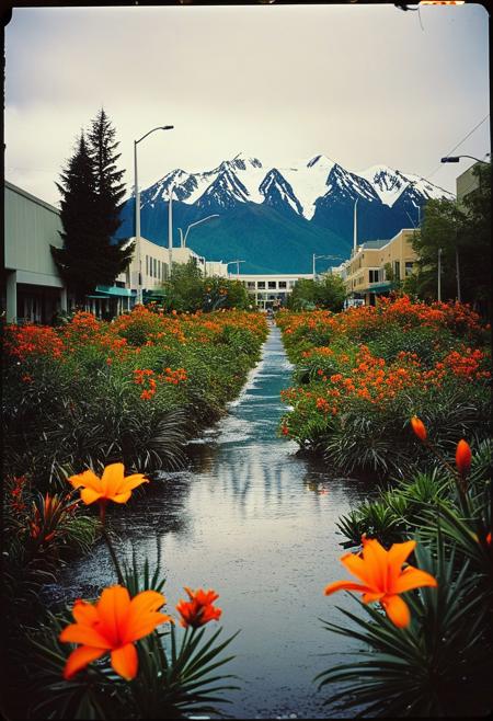 ()Hyoer Realistic:2.0)Polaroid picture of 
mage of Anchorage, Alaska, where the effects of climate change have transformed the city into a lush, tropical paradise. The once-frozen landscape is now teeming with vibrant, orange groves, and the air is warm and humid.
In the background, the majestic Chugach Mountains rise up, their peaks still capped with snow, but now surrounded by a halo of tropical greenery. The city's buildings and streets are adapted to the new climate, with palm trees and colorful flowers lining the sidewalks.
Capture the surreal, futuristic atmosphere of this scene, where the harsh, subarctic environment of Anchorage has given way to a vibrant, tropical oasis